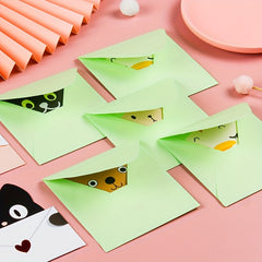 9pcs Cartoon Envelope Greeting Card Holiday Wishes Postcards Of Animals