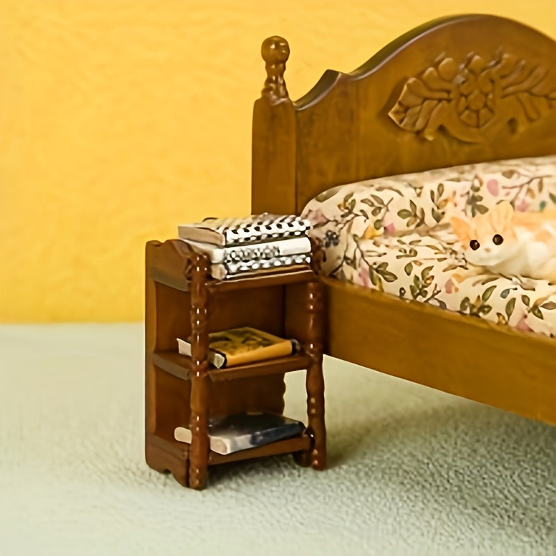 1:12 Scale Dollhouse Bedside Storage Shelf, Dark Brown Furniture