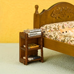 1:12 Scale Dollhouse Bedside Storage Shelf, Dark Brown Furniture