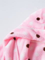 Girls Dotted Hooded Bathrobe Soft Flannel