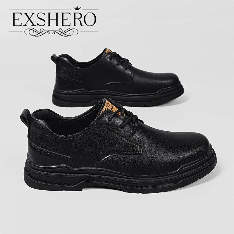 EXSHERO Men's Leather Round Toe Casual Dress Shoes