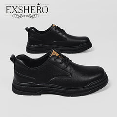 EXSHERO Men's Leather Round Toe Casual Dress Shoes