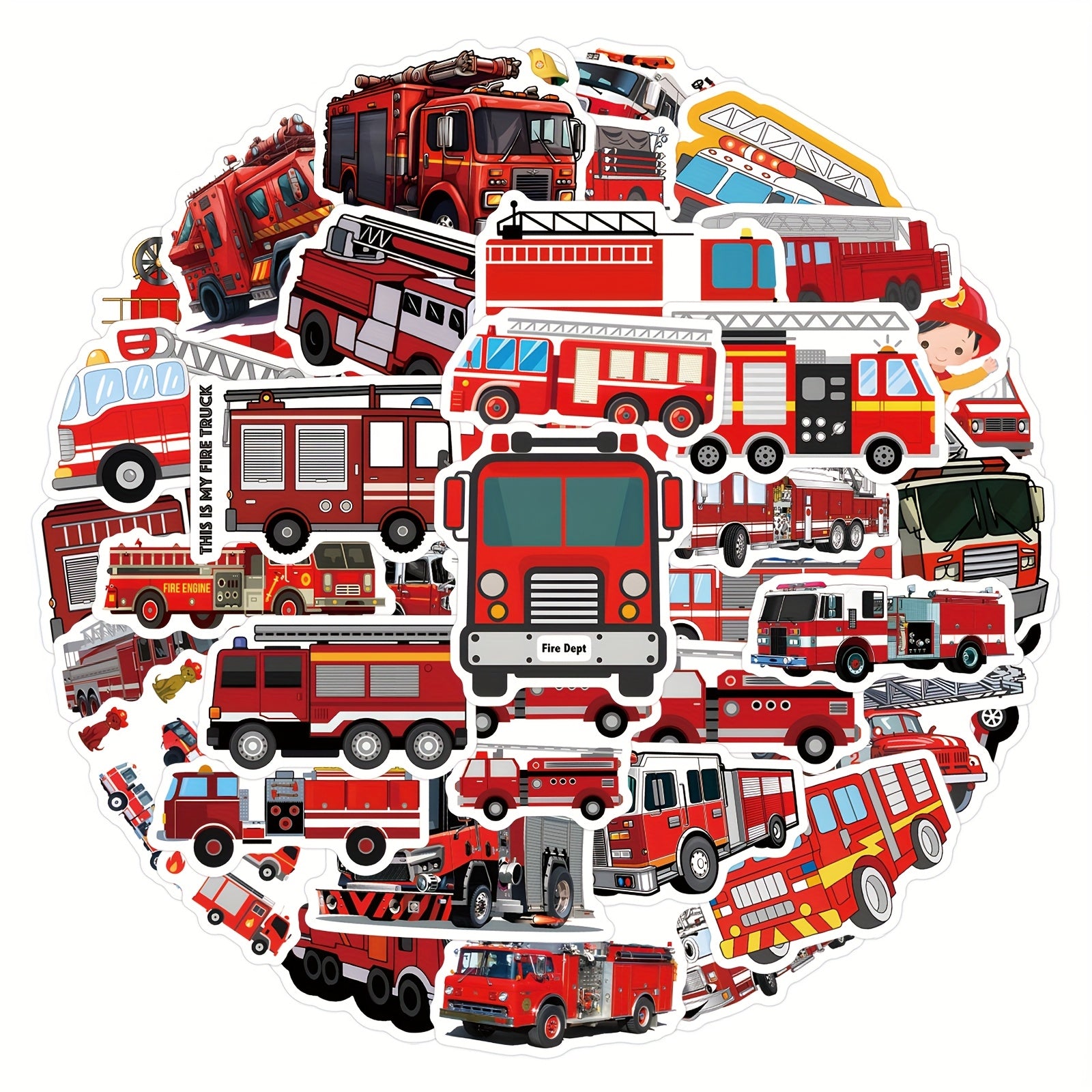 55pcs Fire Truck Themed Vinyl Stickers for Laptop Water Bottle Phone Skateboard
