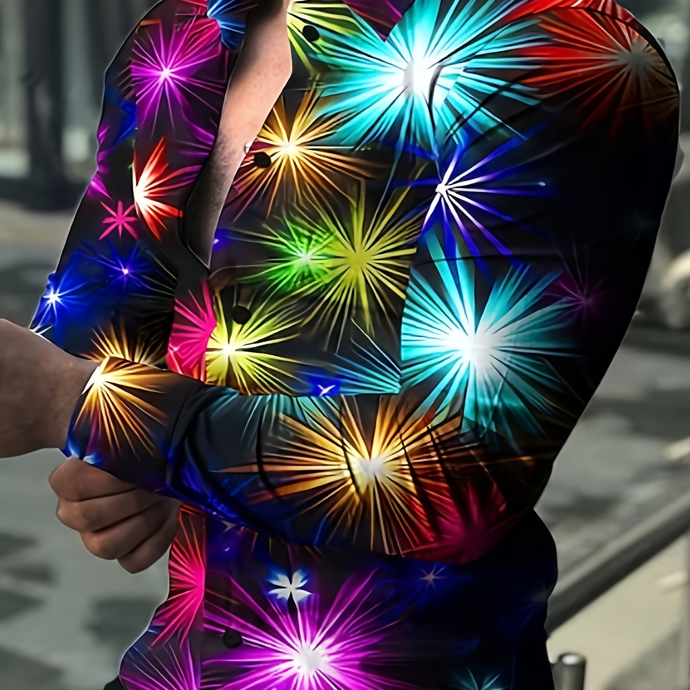 Star & Moon Print Men's Long Sleeve Shirt Autumn Wear
