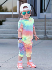 Boys Teen Tie Dye Hooded T-Shirt & Shorts Set for Summer
