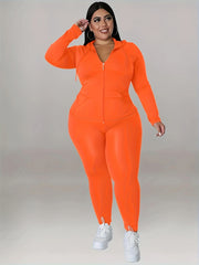 Solid Zip Up Hoodie & Pants Set Women's Plus Medium Stretch Sportswear
