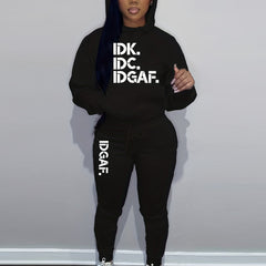 Letter Print Drawstring Two piece Set Long Sleeve Hoodies & Jogger Pants