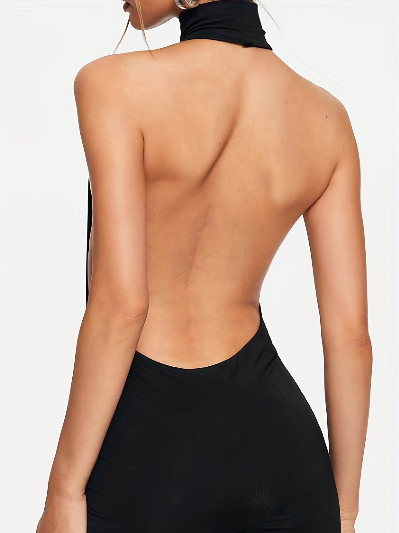 Solid Mock Neck Romper Jumpsuit Women's Clothing