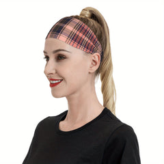 Men's Vintage Plaid Headband Soft Pink Lightweight Hairband Gym Running Non Slip