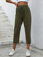 High Waist Drawstring Cropped Pants Women's Clothing