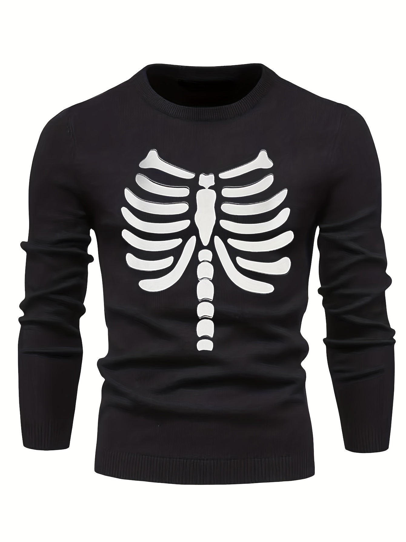 Retro Letter Print Knitted Sweater Men's Casual Round Neck Pullover
