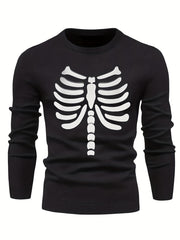 Retro Letter Print Knitted Sweater Men's Casual Round Neck Pullover