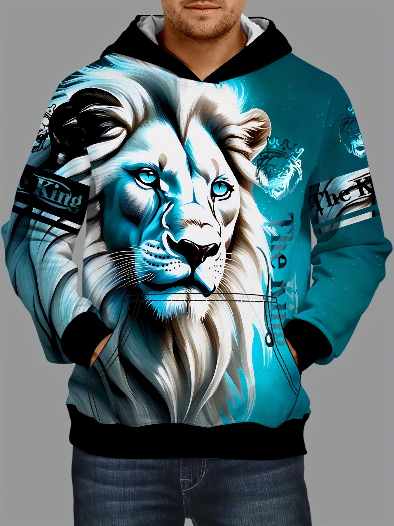 Men's Lion Graphic Hoodie 3D Print Loose Pullover