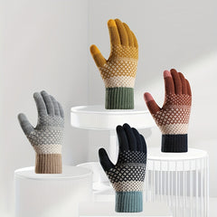 Autumn Winter Velvet Windproof Knitted Gloves Outdoor Cycling Driving