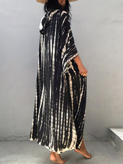 Tie Dye Print Maxi Cover Up Kaftan & Kimono Sleeve Dress