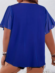 Colorblock Ruffle Trim Sequin V Neck Top