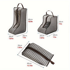 3pcs Houndstooth Boots Storage Bag Zipper Dust-proof Shoe Container