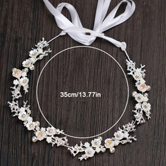 Flower Pearl Headband Daisy Headpiece Ribbon Hair Band Boho Wreath