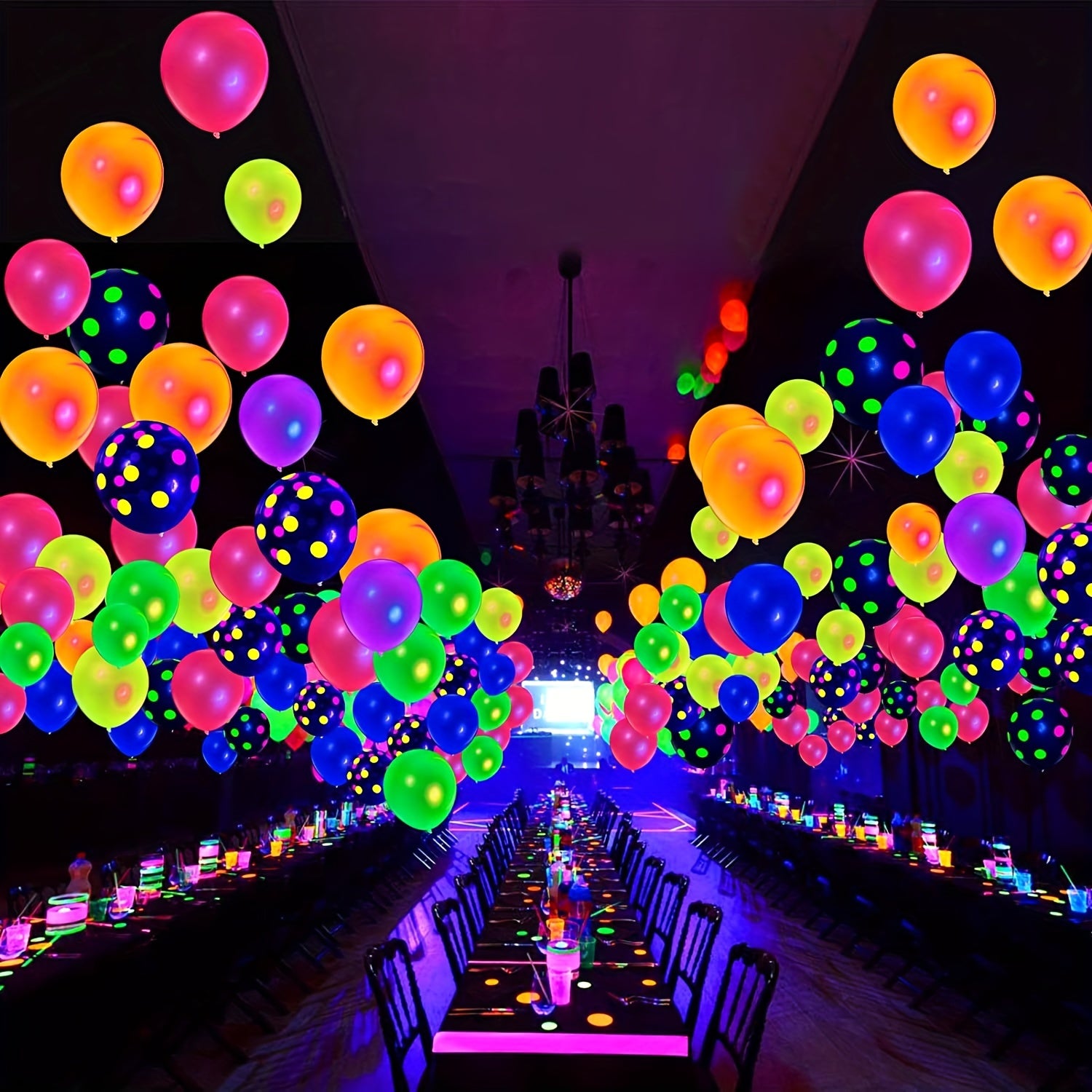 Neon Polka Dot Blacklight Balloons - Glow In The Dark Balloons