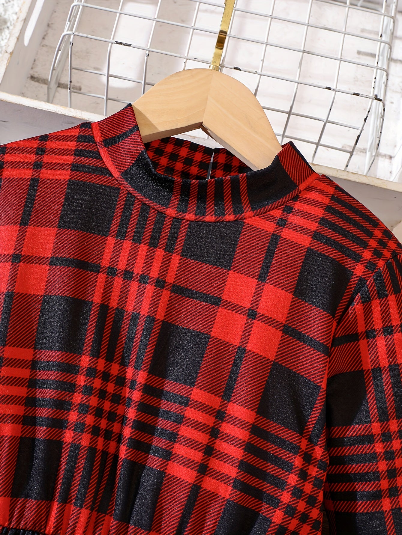Plaid Print Long Sleeve Dress for Girls