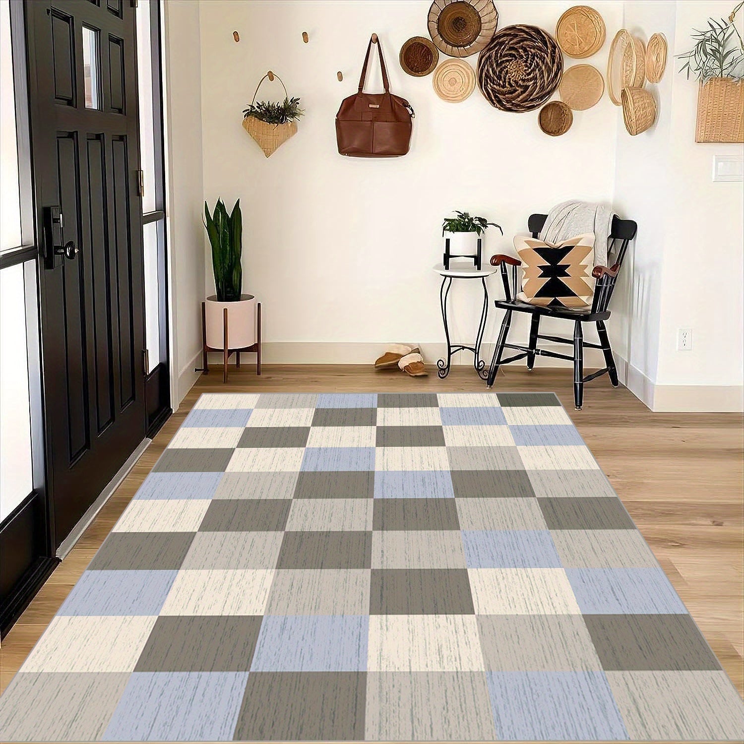 Checkered Non Slip Carpet Large Machine Washable for Daily Use
