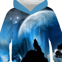 Boy's Wolf & Moon Graphic Hoodie Casual Outdoor 3D Print Sweatshirt
