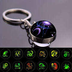 12 Constellations Double Side Glass Ball Key Ring Glow At Night