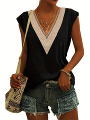 Guipure Lace V Neck Tank Top Sleeveless Casual Summer Women's Top