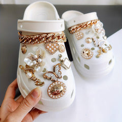 18pcs Style Hole Shoes Golden Butterfly Rhinestone Chain Access