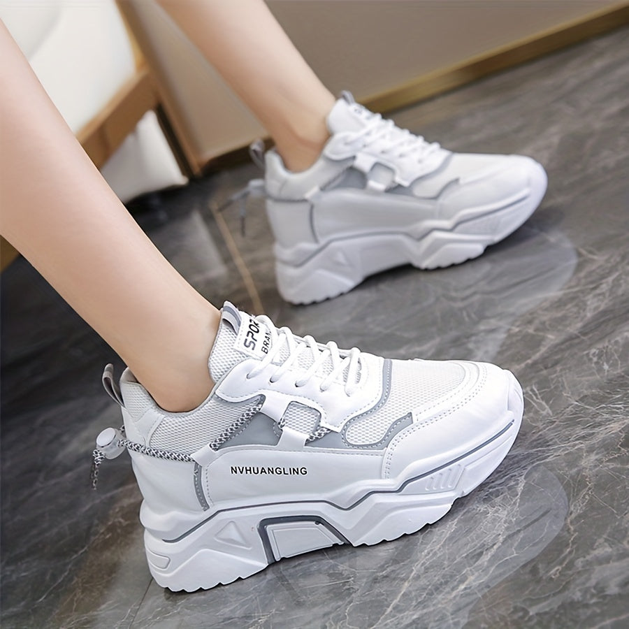 Women's Mesh Platform Sneakers Lace Up Running Shoes Breathable Comfortable