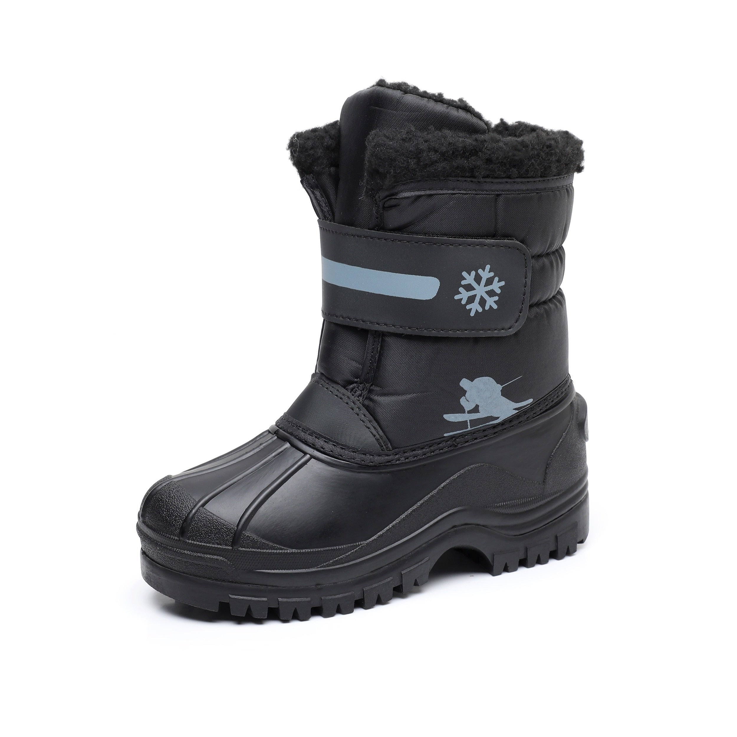 Boy's Warm Fleece Snow Boots High Top Cozy Non slip Plush Outdoor Hiking Shoes