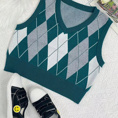 Boys Retro College Style V Neck Knitted Sleeveless Sweater Vest