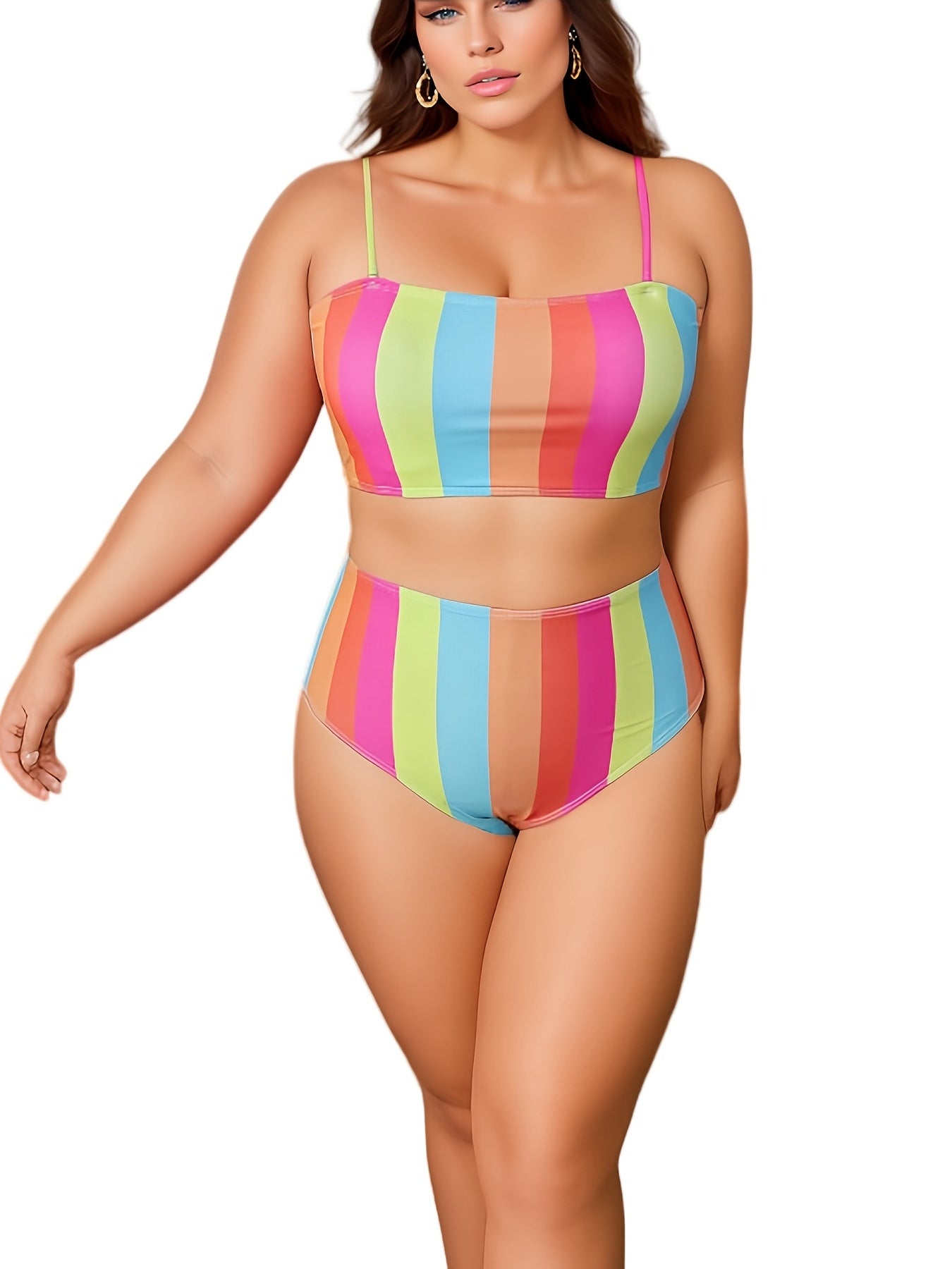 Colorful Stripe Print High Stretch Bikini Set