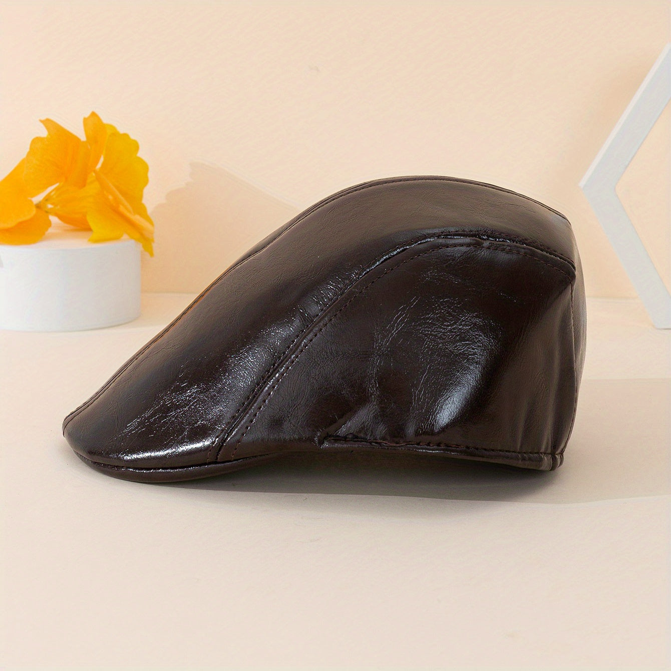 Adjustable PU Bright Leather Mens Peaked Cap