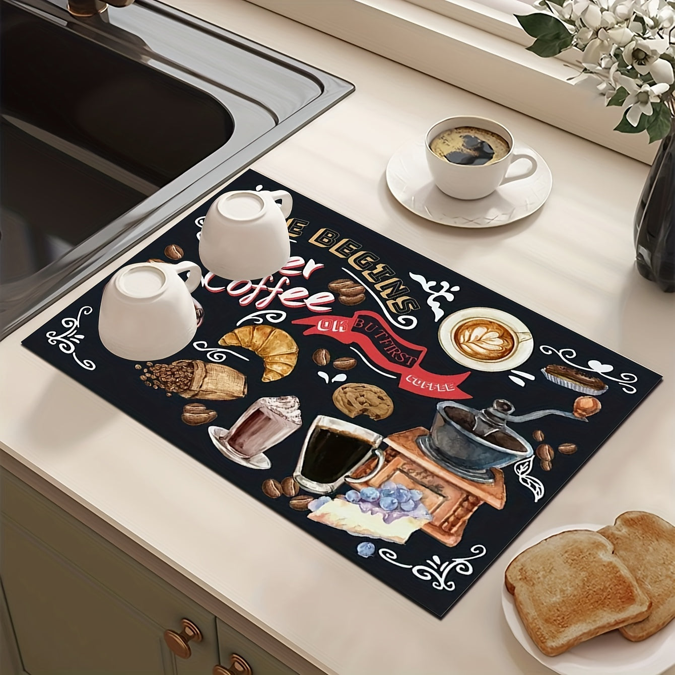 Absorbent Dish Drying Pad Kitchen Countertop Drain Mat Soft Diatom Mud