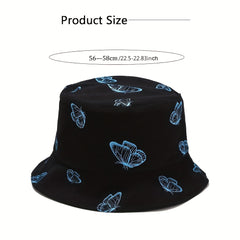 Butterfly Print Reversible Bucket Hat Sun Cap Lightweight