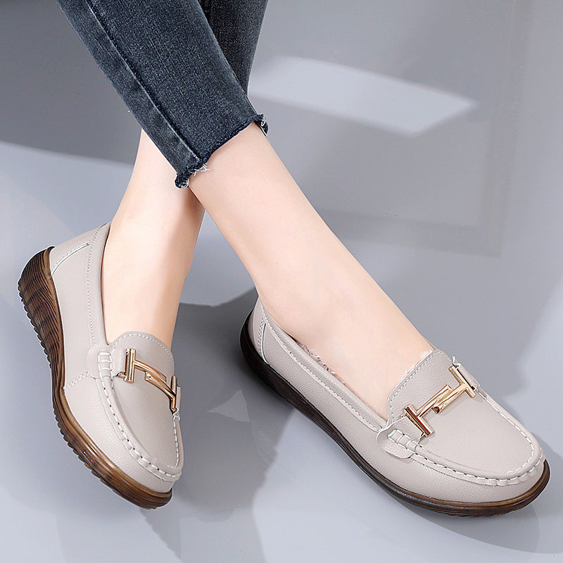 Women's Plush Lined Wedge Loafers Metal Buckle Flats Slip On Shoes
