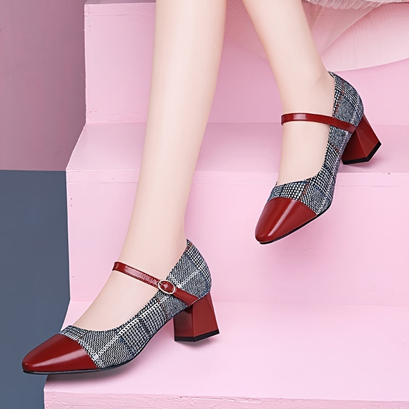 Women's Chunky Heel Buckle Strap Square Toe Shoes
