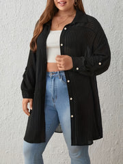 Stripe Print Long Sleeve Button Up Tunic Shirt