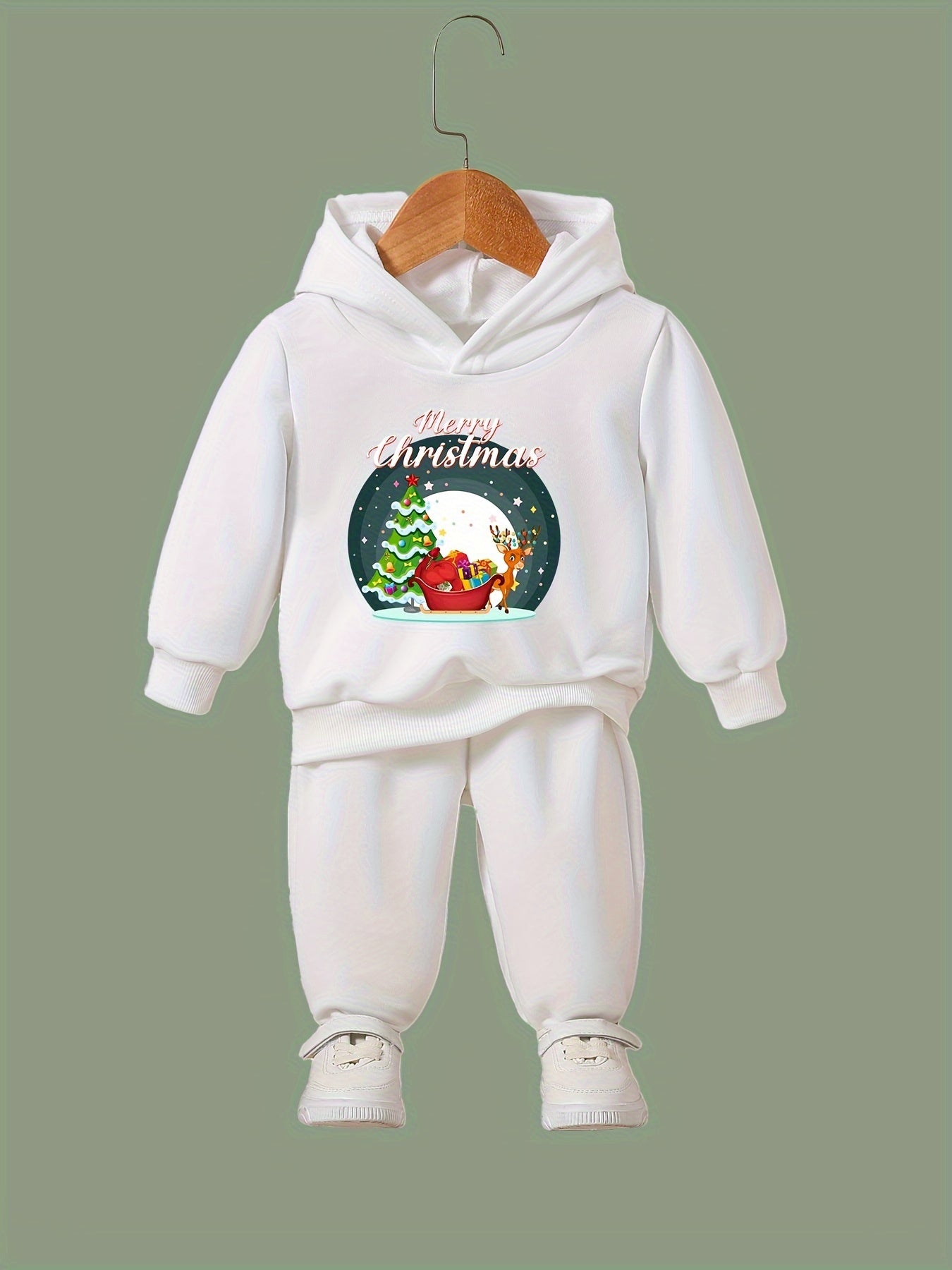 Girls 2pc Christmas Deer Hooded Sweatshirt & Sweatpants Set