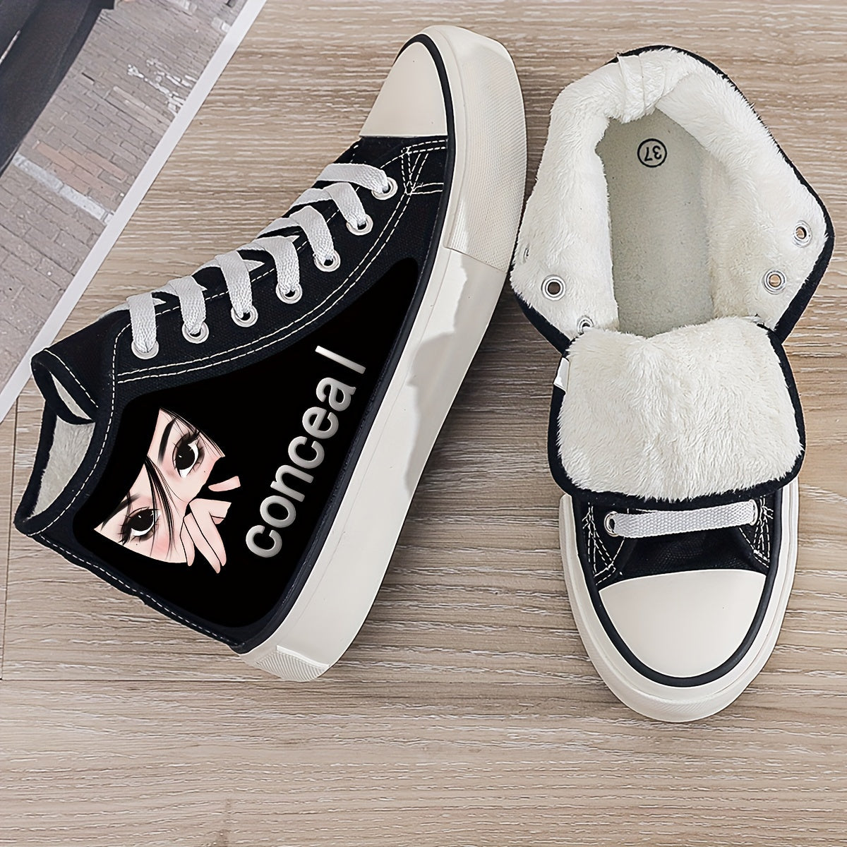 Anime Girl Plush Lined Thermal Canvas High Top Sneakers