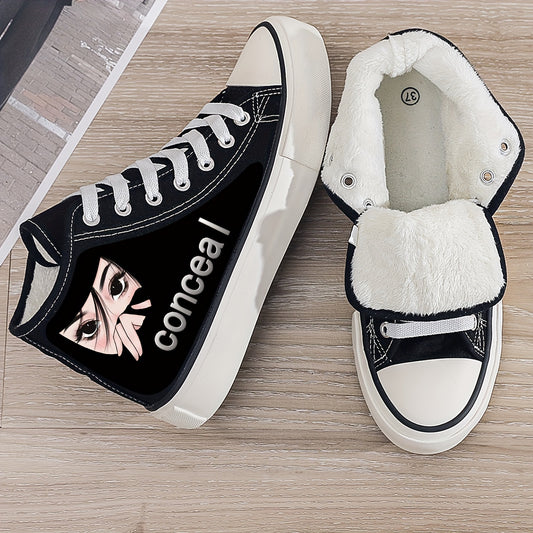 Anime Girl Plush Lined Thermal Canvas High Top Sneakers