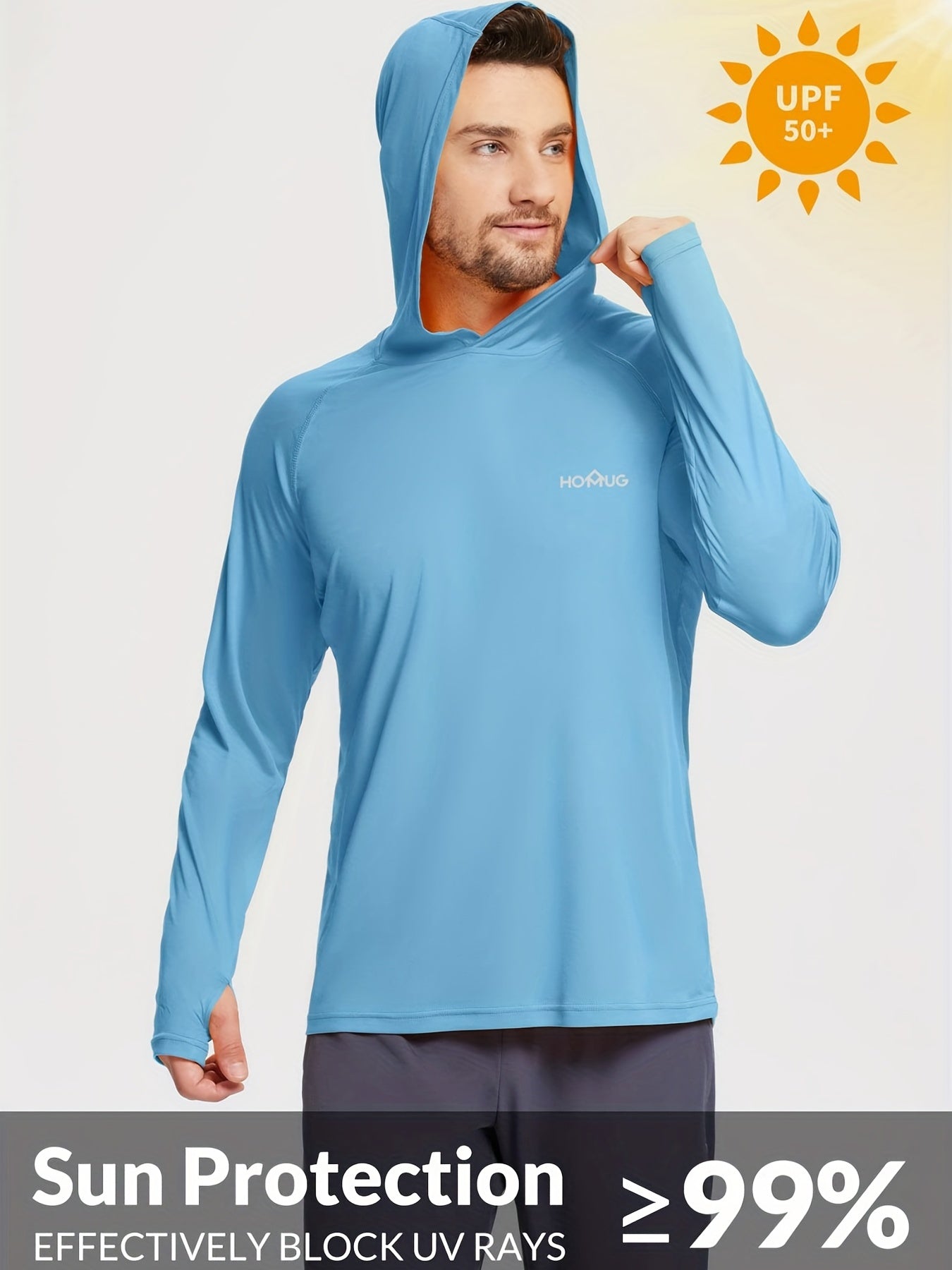 Men's UPF 50 Sun Protection Hoodie Long Sleeve SPF UV Quick Dry Lightweight