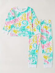Tie Dye Kid's Pajamas Set Long Sleeve Top & Pants