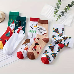 5 Pairs Christmas Print Socks Women's Stockings