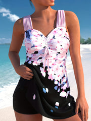 Floral Print Criss Cross Tankini Set