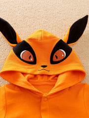 Fox Embroidered Baby Hooded Cotton Jumpsuit Unisex Bodysuit