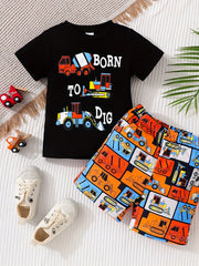 Boys Born To Dig Excavator Graphic Casual Outfit Set