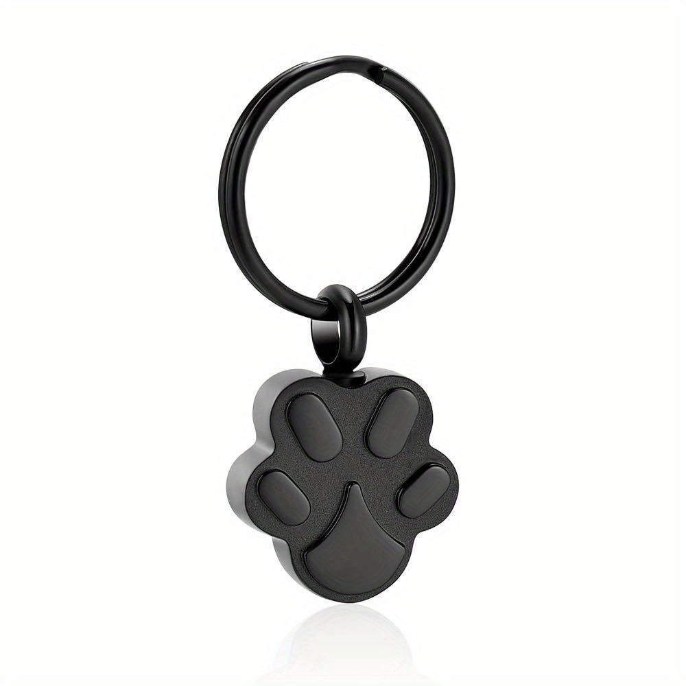 Stainless Steel Pet Ash Urn Key Chain - Paw Print Shape Cremation Memorial