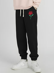 Men s Rose Print Casual Drawstring Sweatpants